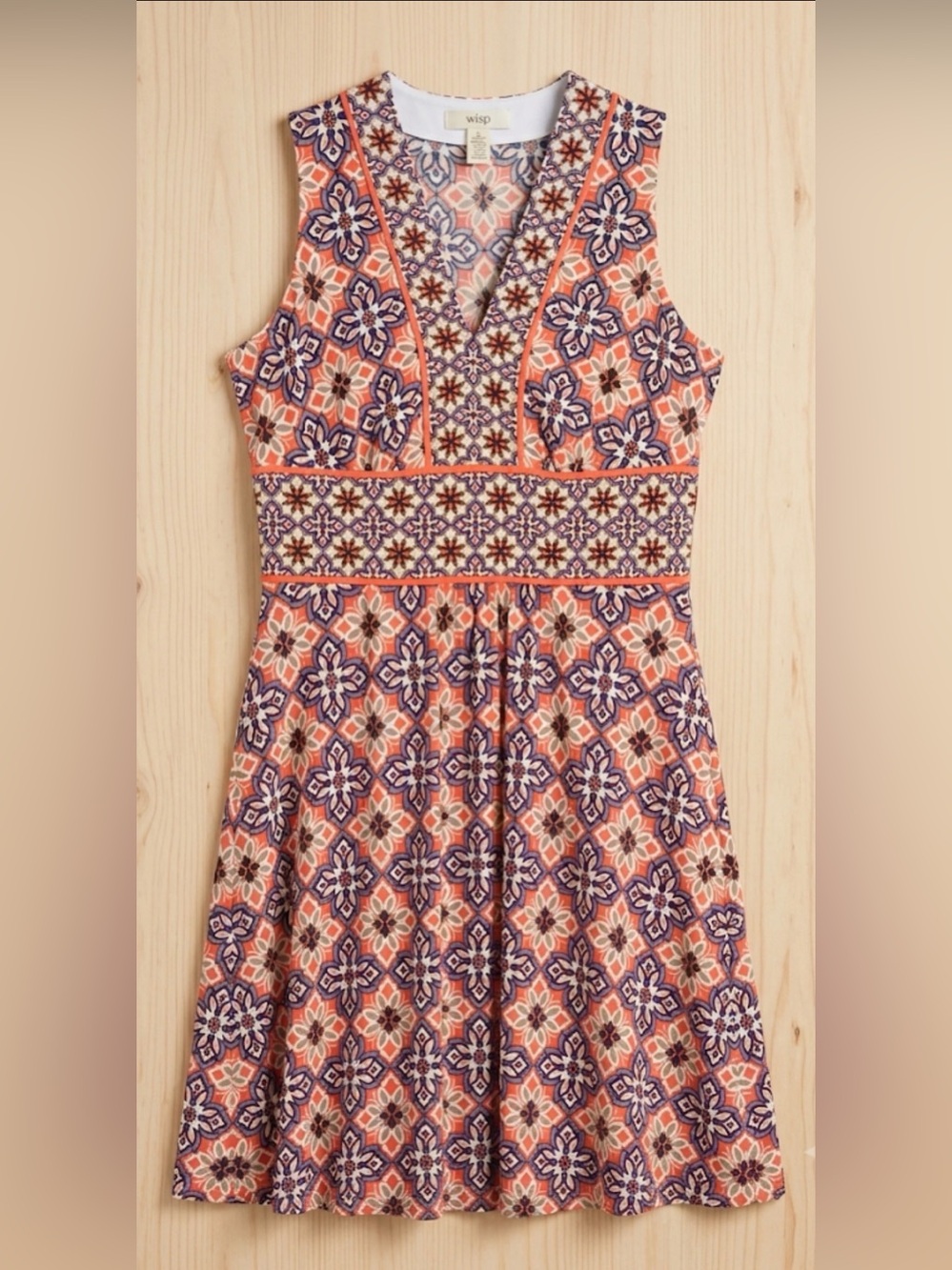 Wisp Tile Print V-Neck Empire Waist Dress Size 10